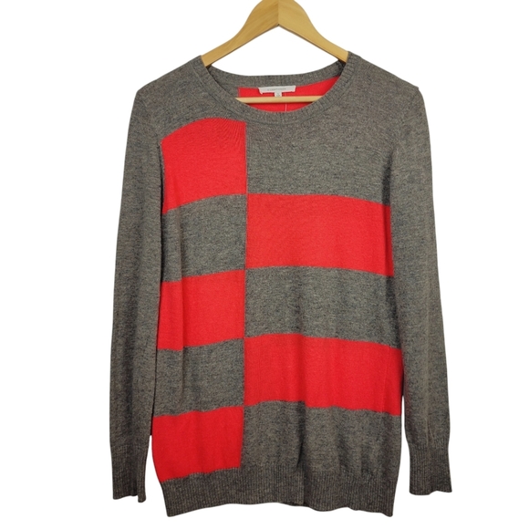 41 Hawthorn Demi Pullover Sweater Size L Red Gray Colorblock Checkered Angora - Picture 1 of 5
